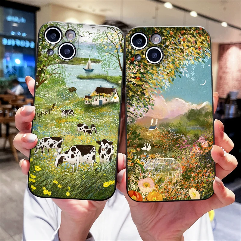 Autumn Forest Village Landscape Printed Phone Case - Aesthetic Soft Cover Design