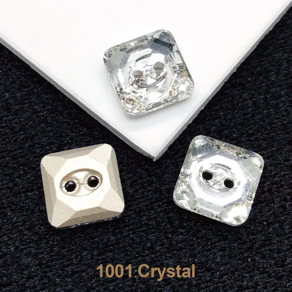 5pcs Crystal Diamond Glass Buttons for Women Clothes Shirts Decoration Two Holes Square Button, 10mm – Detail 1