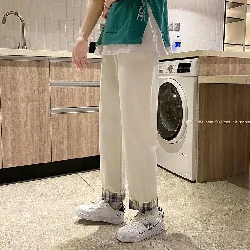 Summer Autumn Fashion Patchwork Harajuku Trousers Men Loose Casual Harlan Straight Leg Pants Solid Y2K All Match Male Clothes