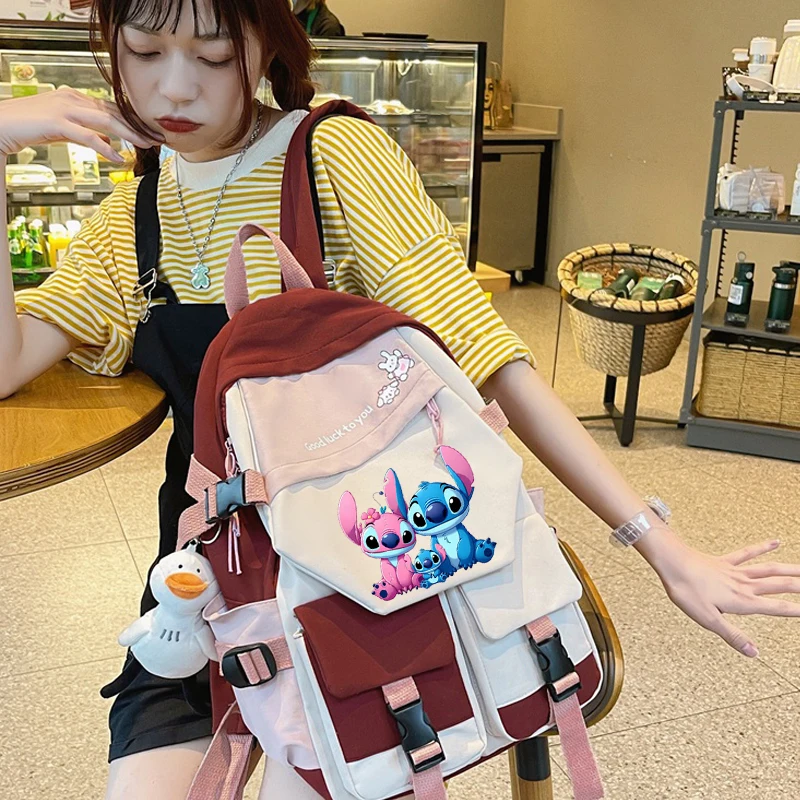 Disney Backpack Boys Girls Kawaii Stitch Cartoon Schoolbag Teenager Student's Waterproof Laptop Bag Manga Mochila Gift for Kids
