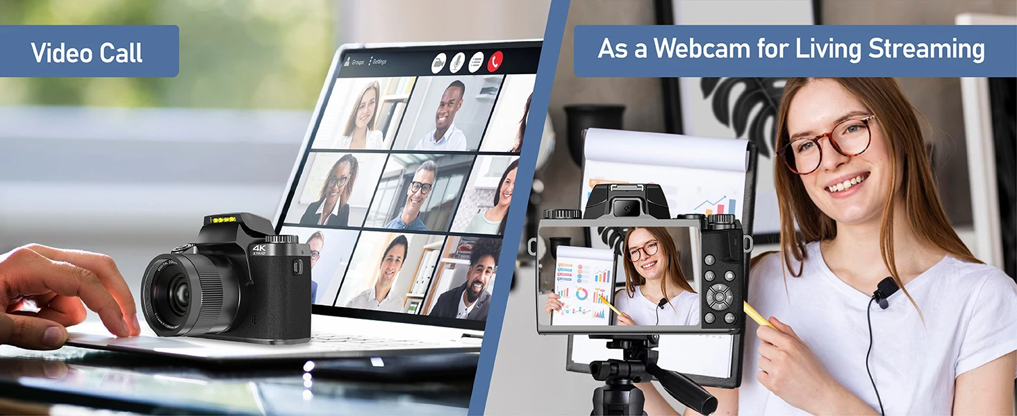 4K Digital Cameras for Photography 18X Digital Zoom DSLR Vlogging Cameras 64MP WiFi Livestream Webcam Video Camcorder with Flash