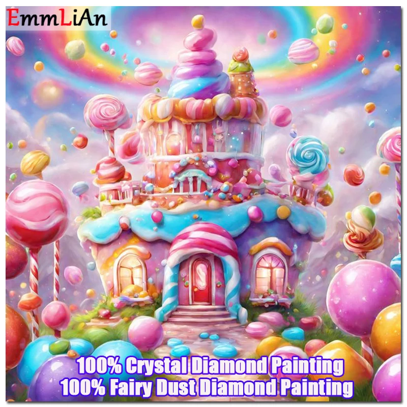 Fairy Dust Drill Diamond Painting Cartoon Castle Full Crystal Mosaic Art Candy Lollipop Rhinestone Pictures Home Decor Gift