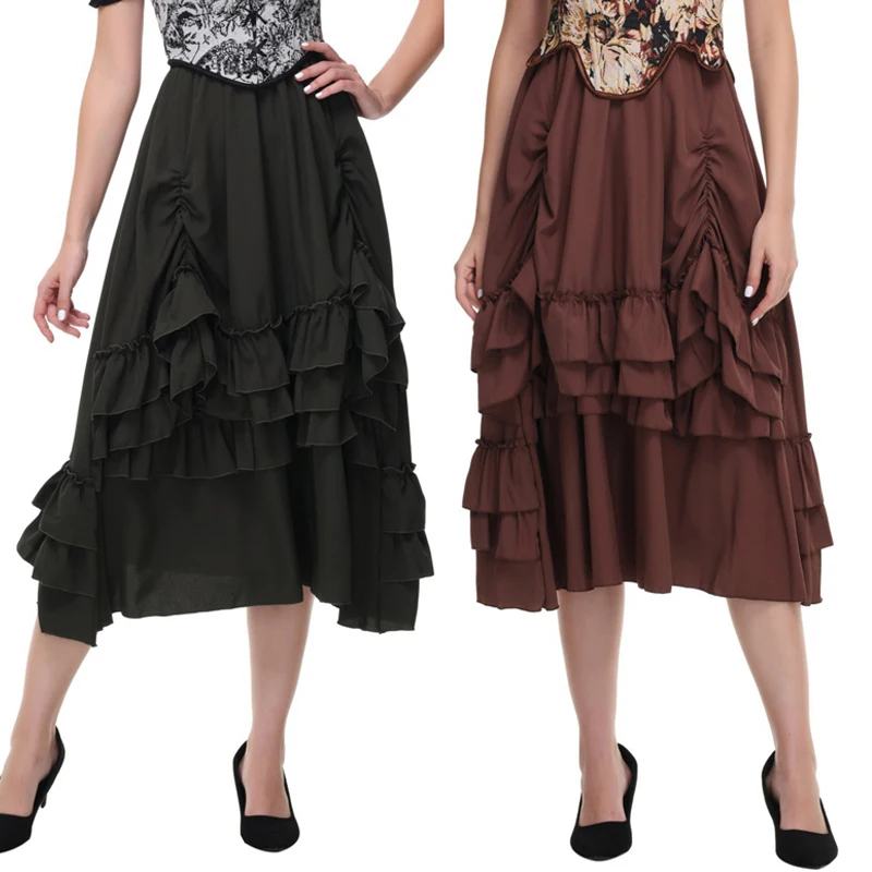 Gothic Trapeziumrok Steampunk Dames Rokken Elastische Hoge Taille Hoge Taille Met Verstelbare Riem Punkrok Met Zakken-Paars Tyrio-S