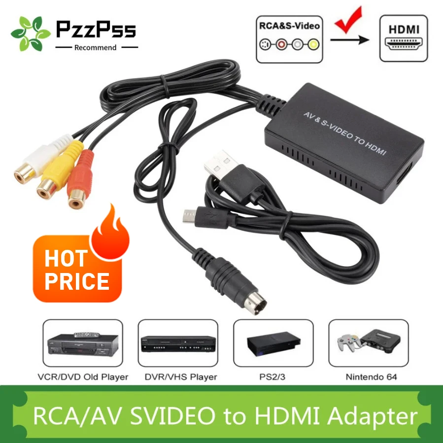RCA /AV SVIDEO to HDMI-compatible Adapter For DVD HD TV STB Compatble With PS2/P