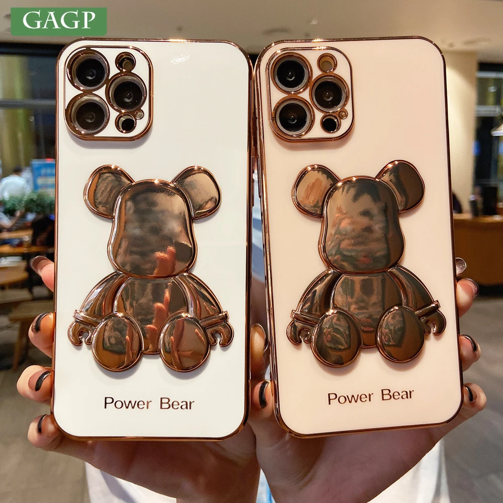 iphone 13 pro max case clear Electroplated Luxury Bear Phone Case For iPhone 13 12Pro 11 Pro Max XR XS X 7 8 Plus SE2020 Shockproof Protective Soft TPU Cover iphone 13 pro max case leather