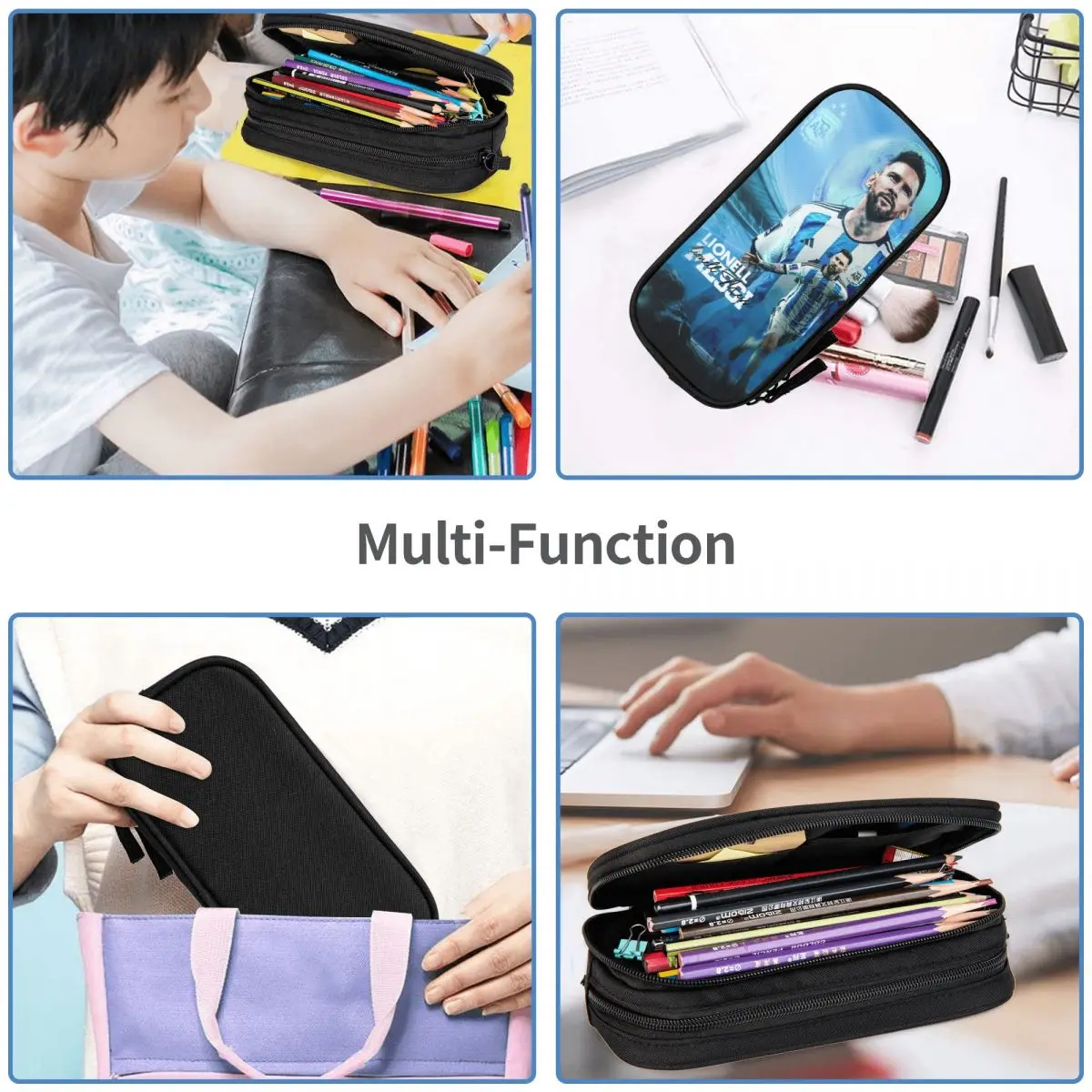 Football Messi Pencil Cases Argentina Soccer Pen Bag Kids Big Capacity Students School Cosmetic Pencil Pouch 5