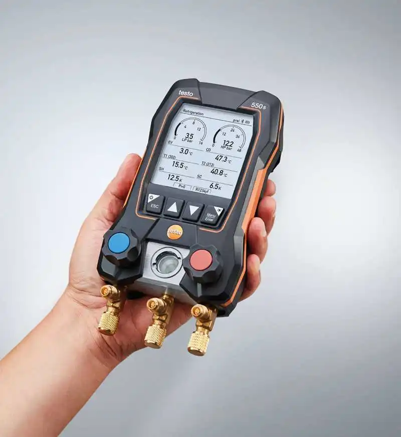 Testo 550S 디지털 매니폴드 게이지, 냉각 공기 압력 게이지, 냉매 매니폴드 게이지 세트, 클램프 프로브 0564 5501, 2 개