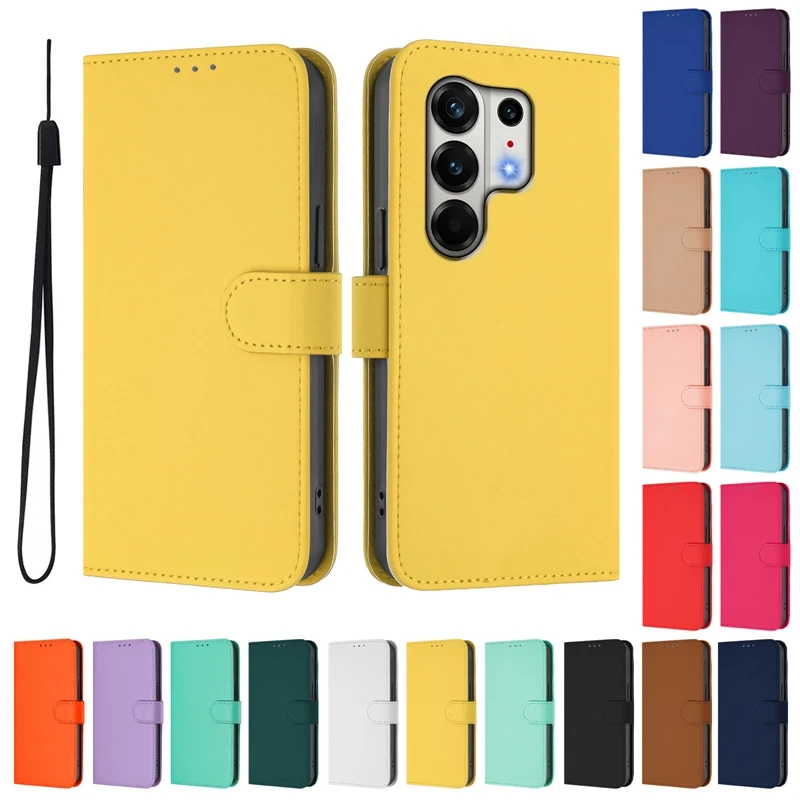 Premium Candy Solid Color Flip Cover Leather Phone Case
