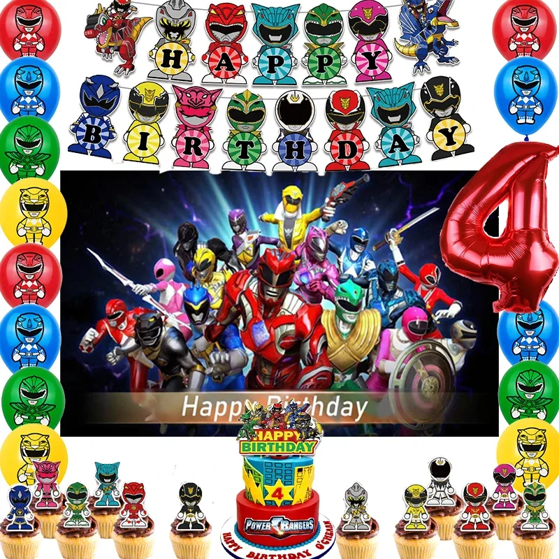 Power And Rangerded Birthday Party Decoration Balloon Banner Backdrop Powered And Rangers Party Supplies Baby Shower Kids Gift