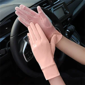 Lady Sunscreen Ice Silk Gloves Female Summer Sun Protection Gloves Fashion Cycling Driving Running Mittens Thin Anti-UV Gloves