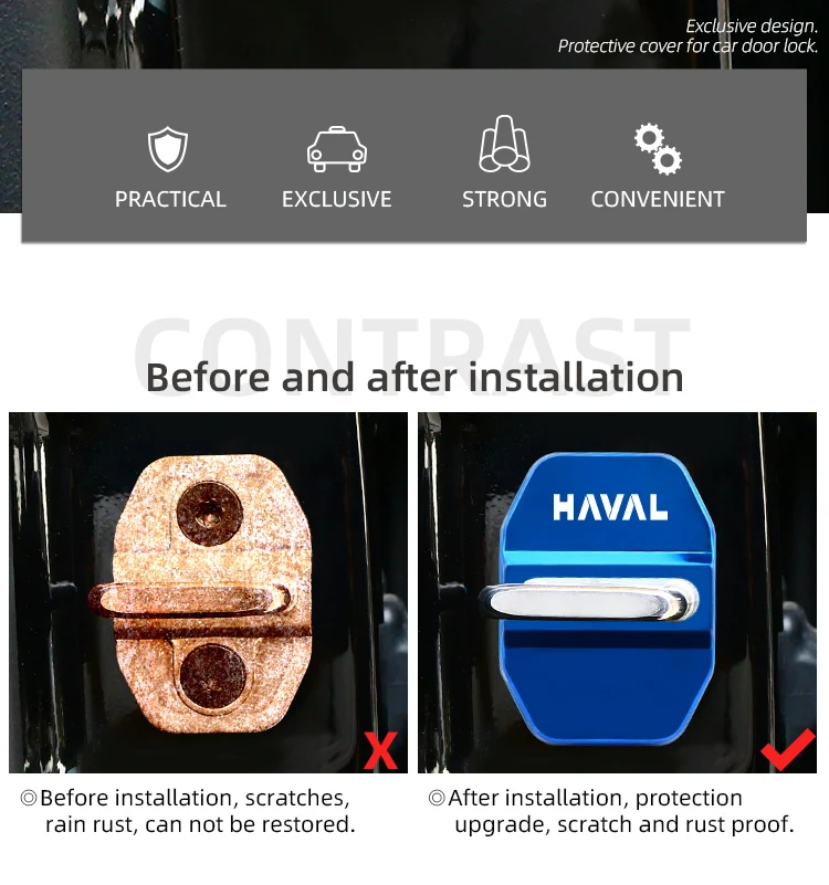 4pcs Car Door Lock Cover Case Protect Anti Rust Buckle For Haval H5 H6 H7 H9 F7 F7X auto Accessories Car Styling car door lock cover