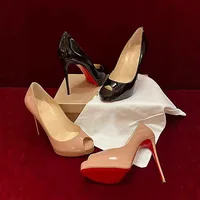 2025 New Nude Color Fishmouth High Heels Women's Thin Heel Patent Leather Waterproof Platform Sexy Style Ultra High Heels - Image 3