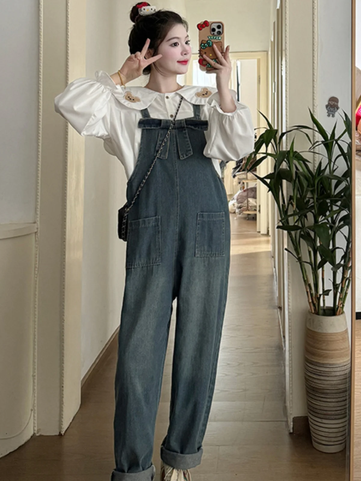 봄 여름 캐주얼 데님 임산부 바지 9부 청바지 오버올 아우터웨어 임산부 복부 지지 봄 가을