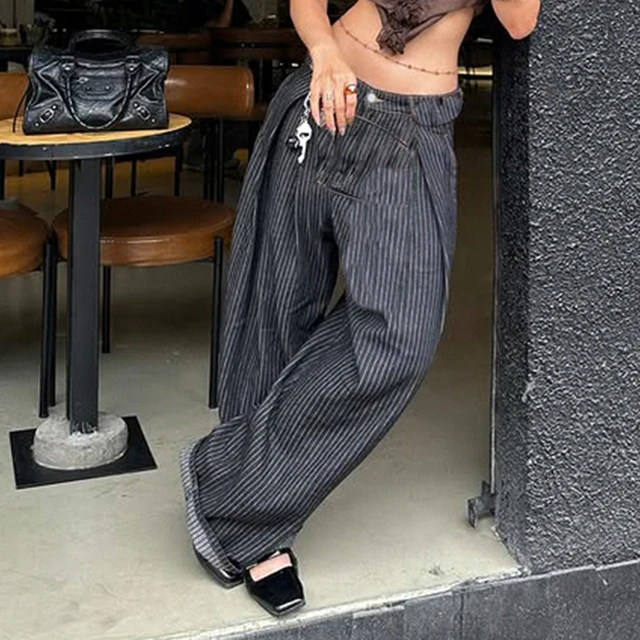 SUCHCUTE Women Striped Relaxed Fit Jeans Retro Low Rise Wide Leg Denim Pants Grunge Loose Trousers 2026 Spring Y2K Clothes 2026 2