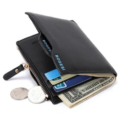 Men's Leather Wallet with Zipper Men's Wallet Removable Credit Card Holder Men's Coin Pocket Change Bag Card Bag