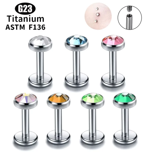 Labret In Titanio 18G - Piercing Per Labbra, Orecchio Con CZ, Lunghezze 5-12mm - Foto 4