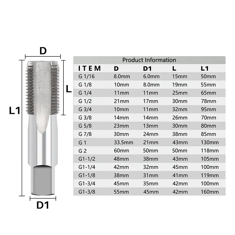 Maschio Per Tubi Conico BSP In HSS – Misure G1/8, G1/4, G3/8, G1/2, G3/4 – Singolo A Scelta - 3