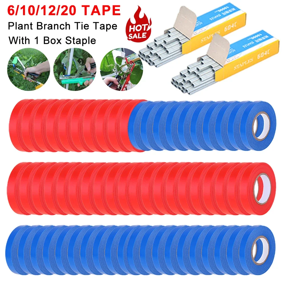 10/20Pcs Plant Branch Tie Tape Hand Tying Binding Tools with 1 Box Staple For Garden Tying Machine Vegetable Fruit Tree Tapenter
