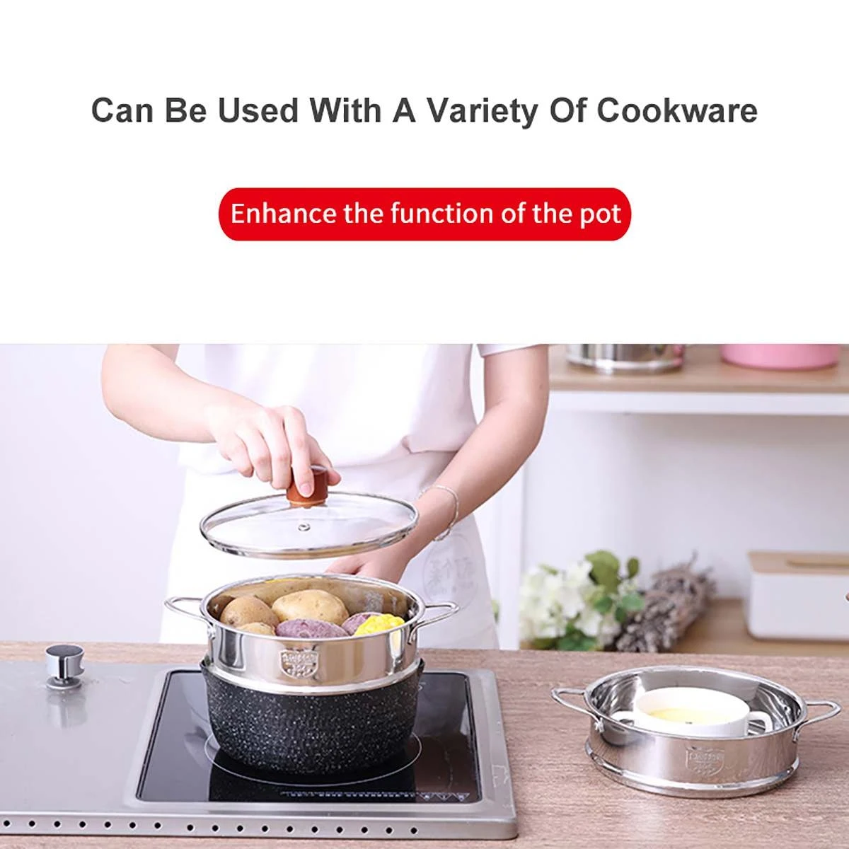 20cm Thickening Food Steam Rack Stainless Steel Steamer Double Ear for Soup Pot Milk Pot Kitchen Tools steamer rack steamer basket