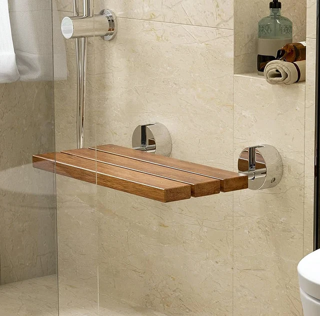 Teak Shower Bench Folding Shower Stool Wall Mounted Folding Seat