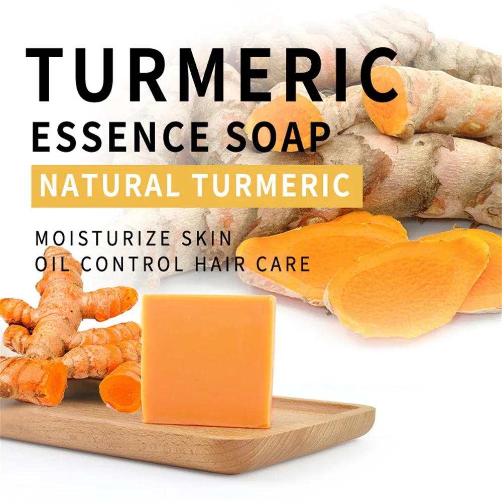 

Sdotter 100g Natural Turmeric Soap Acne Dark Spots Removal Skin Brighten Handmade Soap Face Cleansing Body Bleaching Bath Whiten