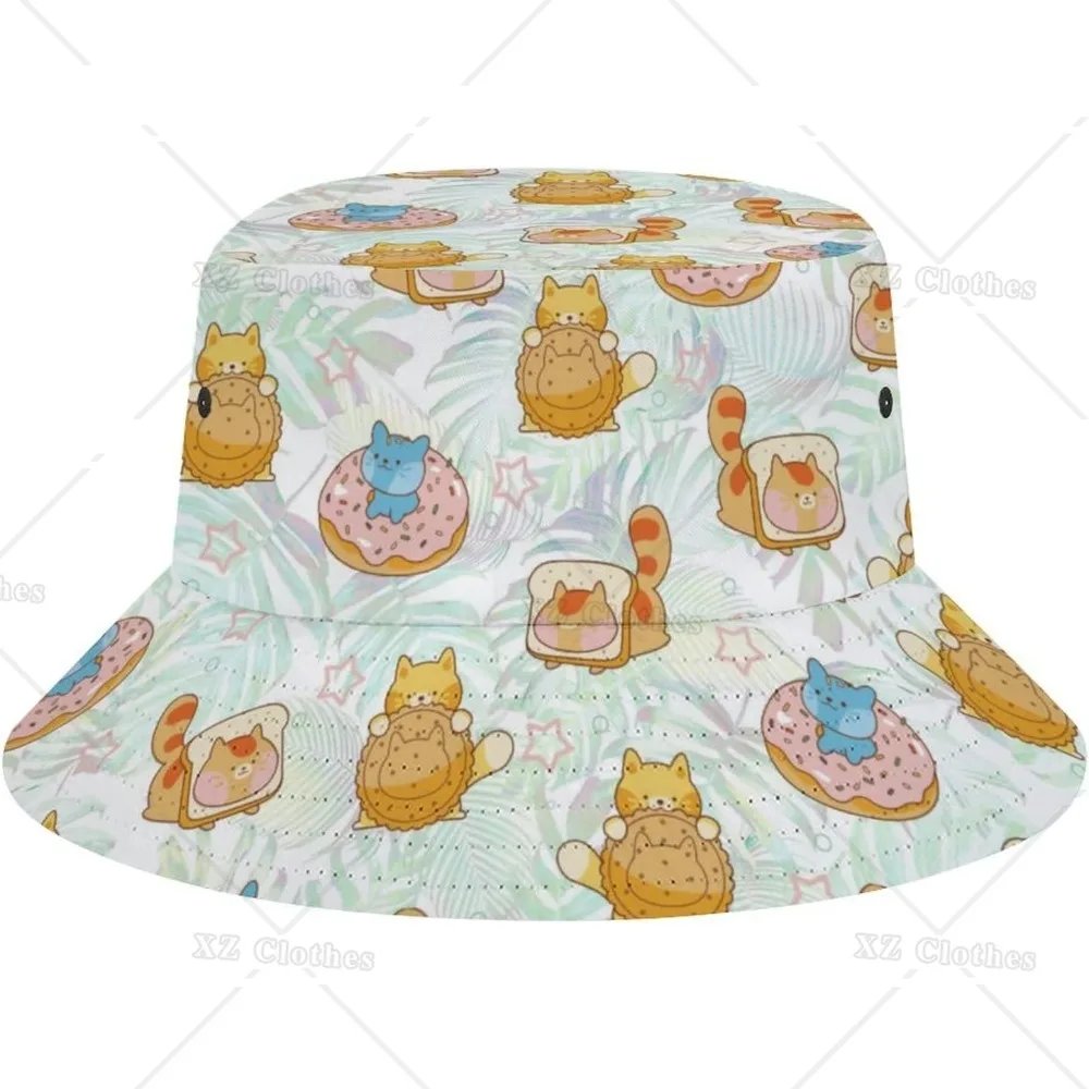 

Cats Donut Strawberry Bucket Hat for Women Men Teens Beach Outdoor Fashion Packable Sun Cap Fishing Caps for Fisherman