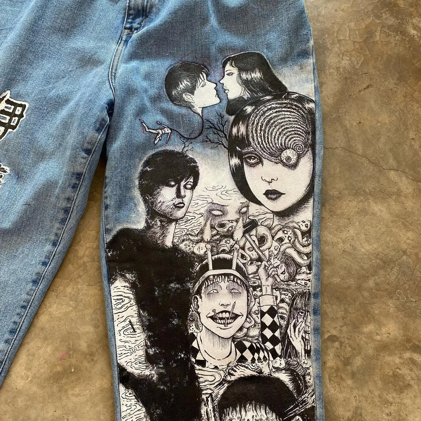 Hip Hop Anime Print Jeans New Harajuku Retro Graphic Baggy Jeans Denim Y2k Pants Men Women Goth High Waist Wide Trousers