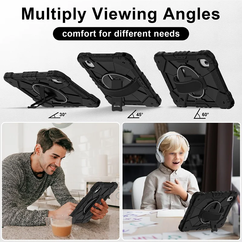 Enhanced Tablet Case with Anti-Lost Wristband and 360° Rotating Rugged Cover