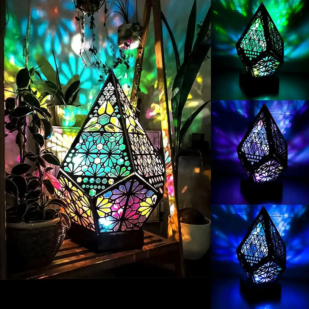 

Wooden LED Projection Lamp Colorful Diamond Multipurpose Polar Star Floor Lamp Bohemian Decor Night Light
