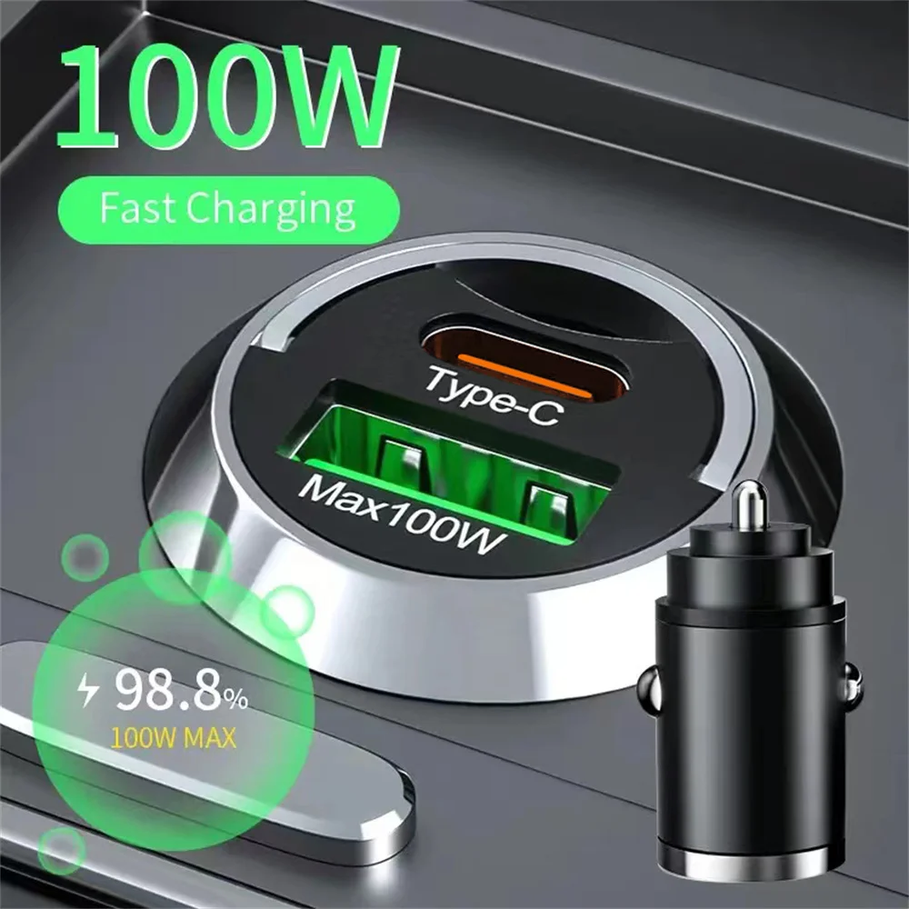 100W USB Car Charger Type C Fast Charging Phone Adapter QC3.0 For iPhone Samsung Xiaomi Huawei Charger Socket Cigarette Lighter