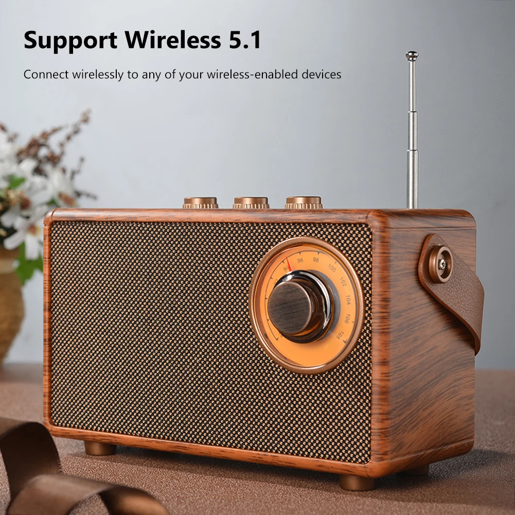 Rechargeable Retro Wireless Bluetooth Speaker High-Quality Powerful Stereo Sound Box Portable BT TF MP3 Player Vintage FM Radio
