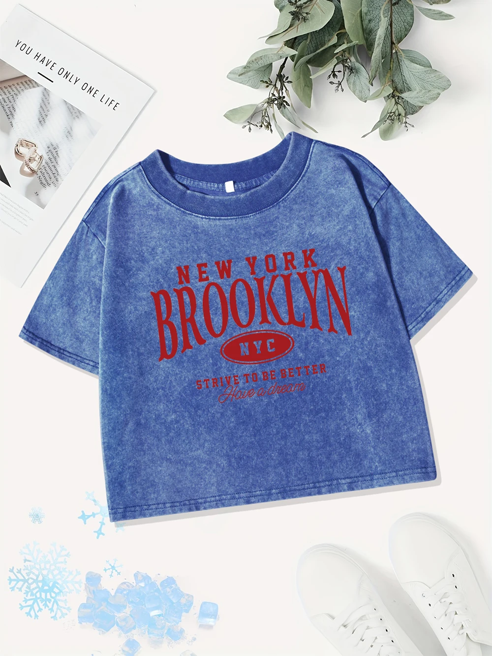 Sommer Baumwolle Crop Tops Damen New York Brooklyn Nyc Drucke gewaschene T-Shirts Straße O-Ausschnitt Regular Fit Streetwear Freizeitkleidung – Detail 10