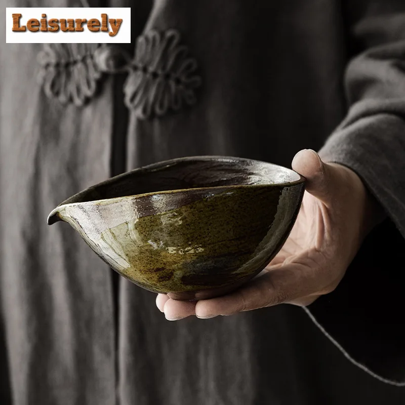 200ml Handmade Coarse Pottery Tea Pitcher Japanese Powder Yin Boat Tea Divider Cha Hai Justice Cup Kung Fu Teaware Supplies Gift