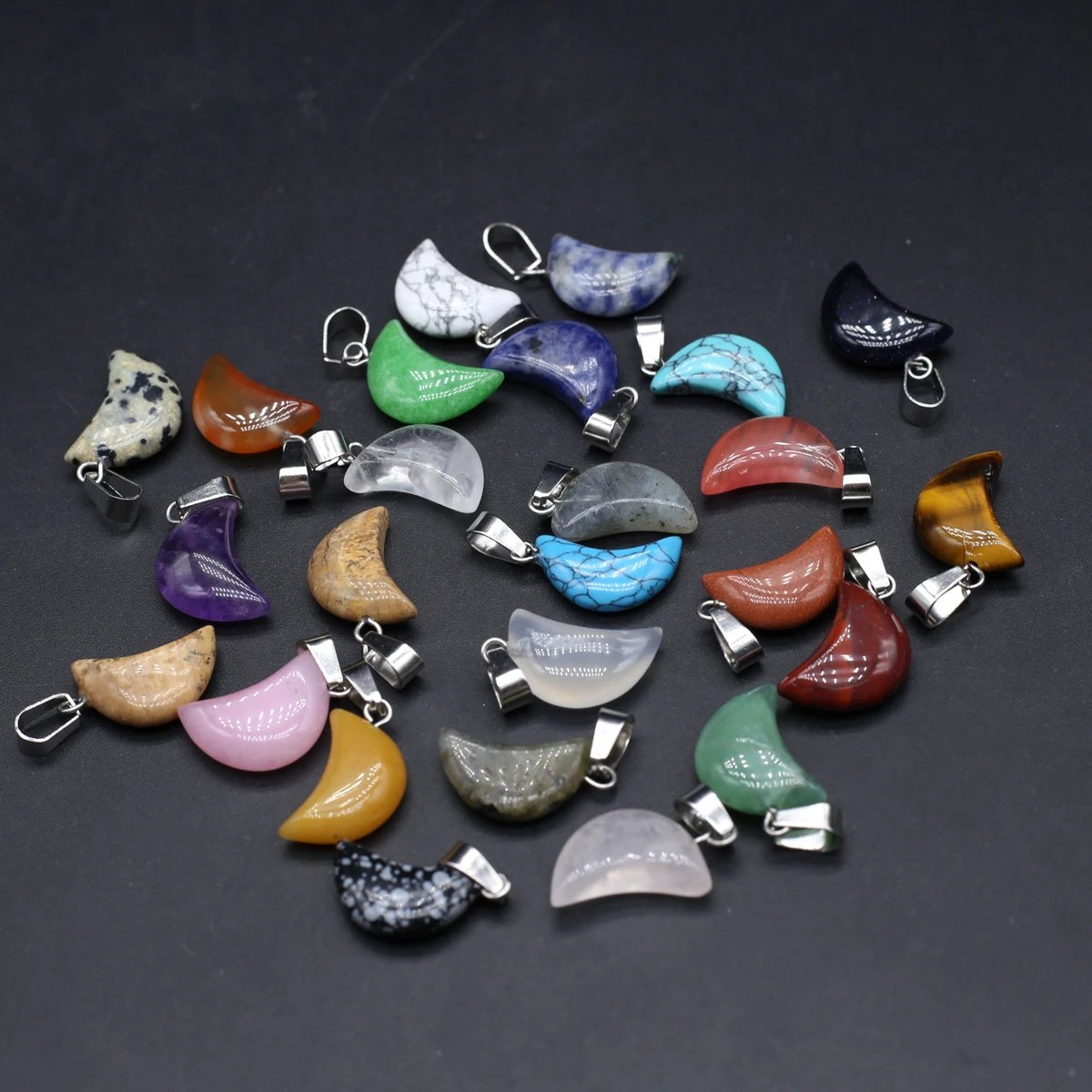 

6PCS Moon Shaped Crystal Pendant Charm Natural Stone Agate Sodalite Pendant Jewelry Making DIY Necklace Earring Accessories