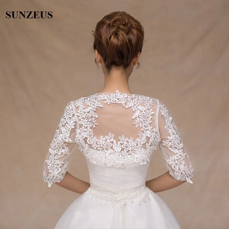 Red Long Sleeve Bridal Jacket Ivory Tulle Wedding Bolero With Appliques Women Cape Etole Mariage PJ004