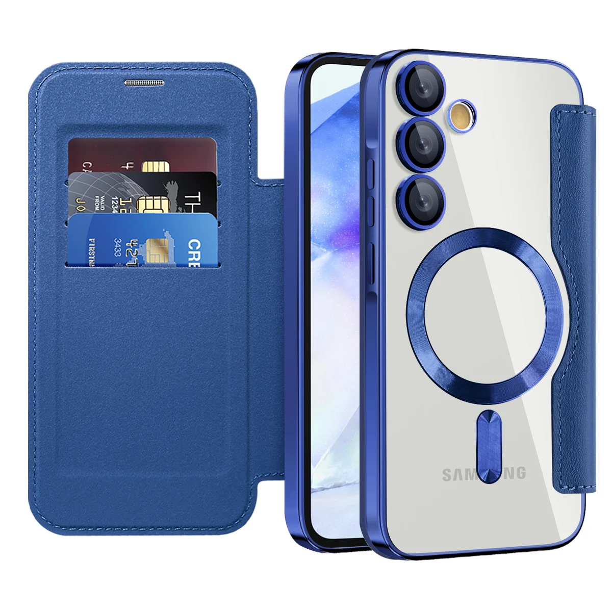 Electroplated Flip Leather Card Case with MagSafe Wireless Charging Protection