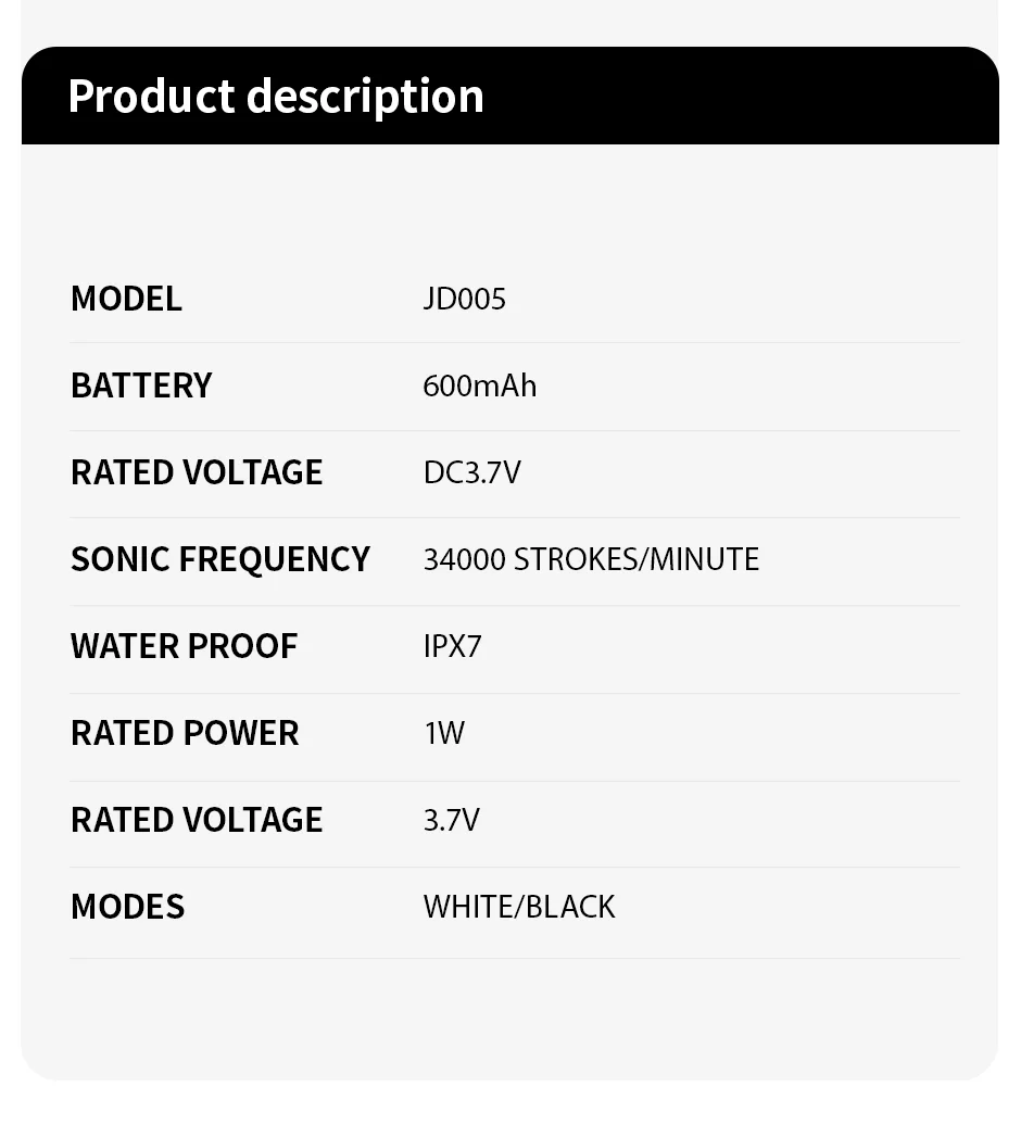 Jianpai Erwachsene schwarz weiß klassische akustische elektrische Zahnbürste Erwachsenen 5-Gang-Modus USB-Aufladung ipx7 wasserdicht akustisch elektrisch – Detail 1