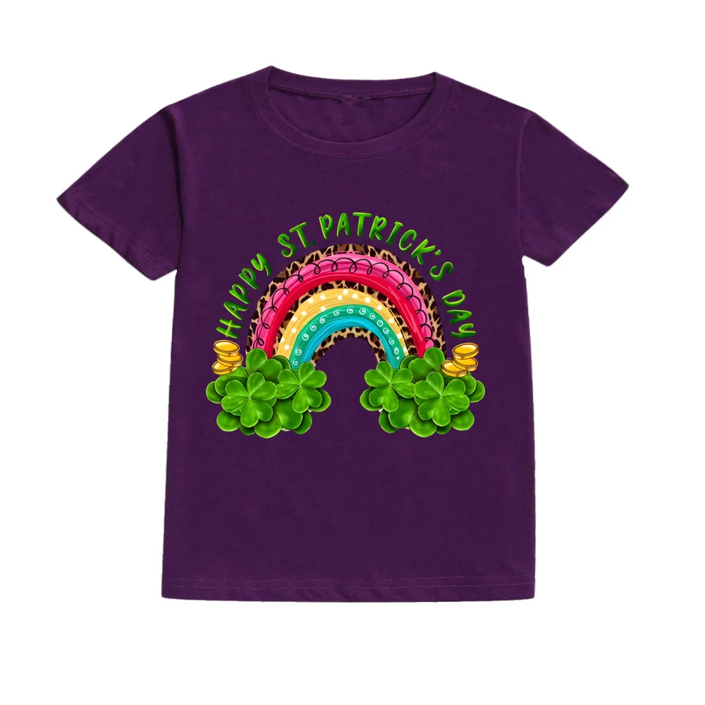 Happy St Patrick's Day Kids T Shirts Shamrock&rainbow Graphics Print Tee Top Short Sleeve Tops St Patricks Day Girl Summer Gift 6