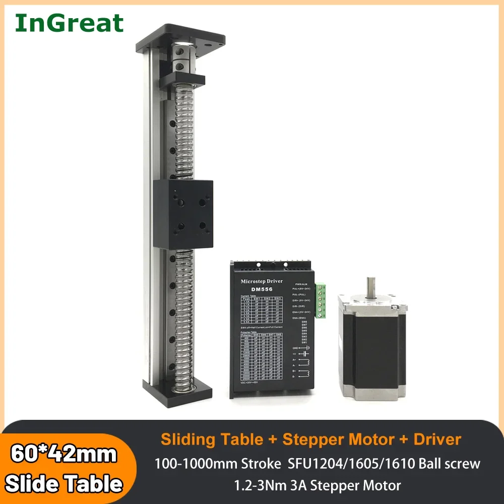 CNC สกรูบอลสไลด์ชุดมอเตอร์ 42 มม.ความกว้างคู่มือเชิงเส้น STAGE Actuator SFU1204/1605/1610 100-1000 จังหวะ Handwheel 1