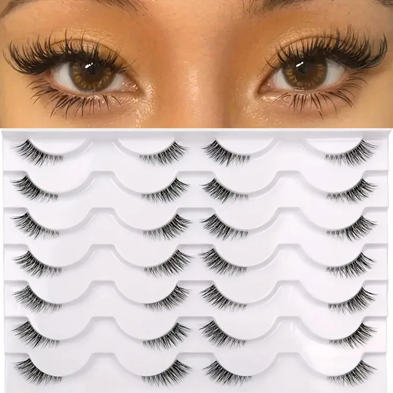 Cílios Postiços Naturais Meio Volume Efeito Gatinho, Macios e Leves com Faixa Invisível Transparente, Reutilizáveis, de Visom Sintético para Maquiagem
