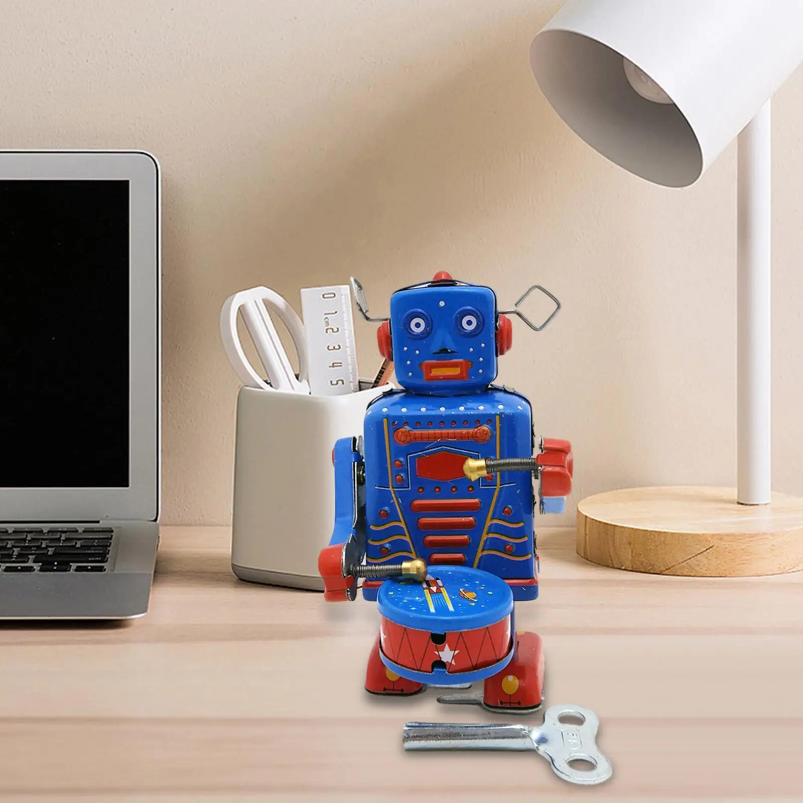 Windup Drumming Robot Toy Tabletop Decor Vintage Novelty Decorative Figuirine for Surprise Parties Memories Festivals Xmas Gift