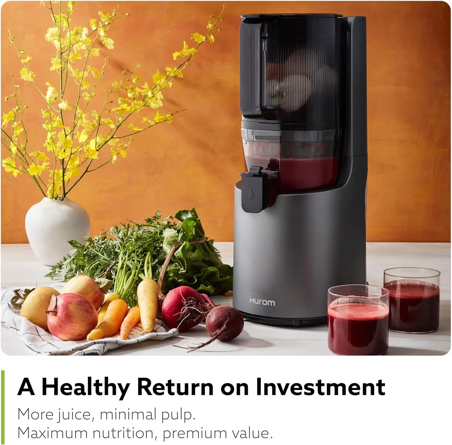 H-200 Electronic Slow Juicer Machine (Silver) - Self Feeding w Big Mouth Hopper to Fit Whole Fruits & Vegetables - Healthy 3