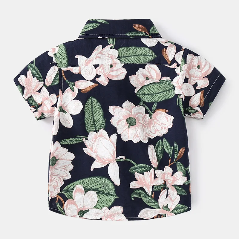 Kid's Short-Sleeved Shirt Multicolor Voile with Floral Print