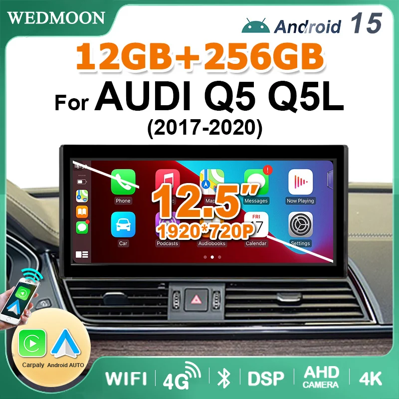 1920*720P Autoradio Kabelloses Carplay Android 15 Auto-Stereoanlage 12,5'' Bildschirm Für Audi Q5 2017-2020 Bluetooth GPS Multimedia 4G LTE