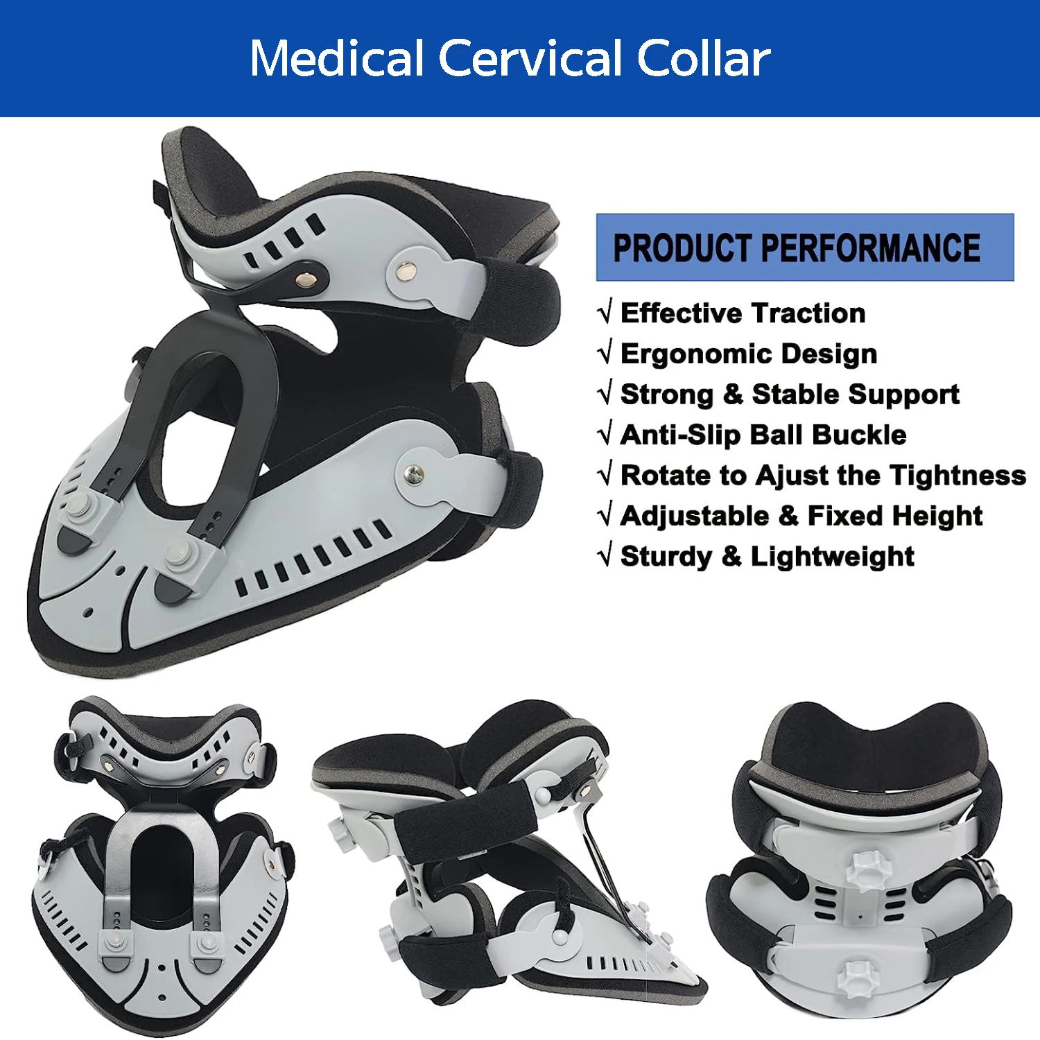 Adjustable Neck Brace Orthosis, Cervical Collar Support Stabilizes Vertebrae, Traction Spine Alignment, Relieves Pain & Pressure