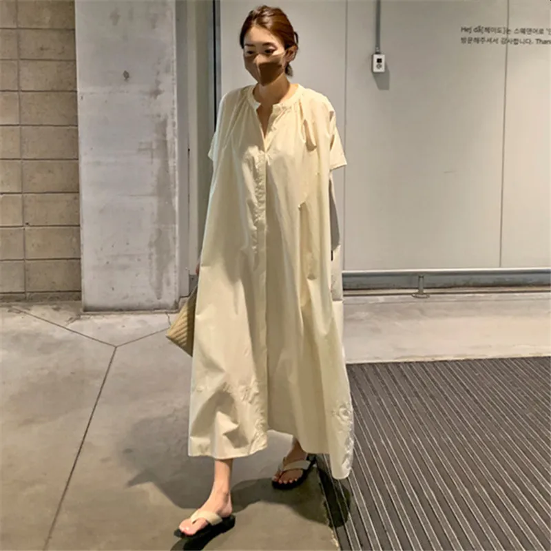 

IHOBBY Irregular Split Long Shirt Dress For Women Summer Casual Loose Batwing Sleeve Korean Fashion Vestidos