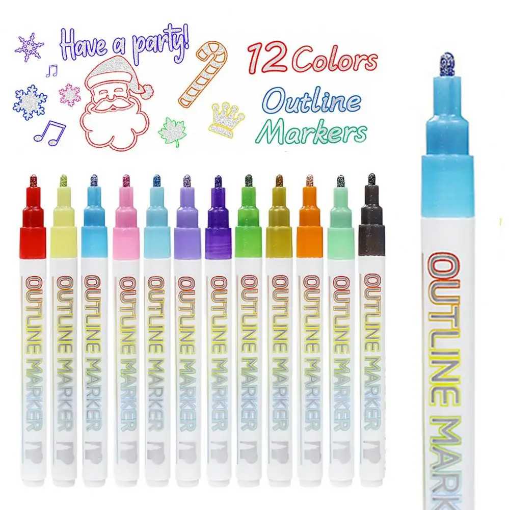 1 Set Practical Comfortable Grip Nylon Fiber Nib Fine Glitter Scrapbook Painted Highlighters Markers Office Supplies