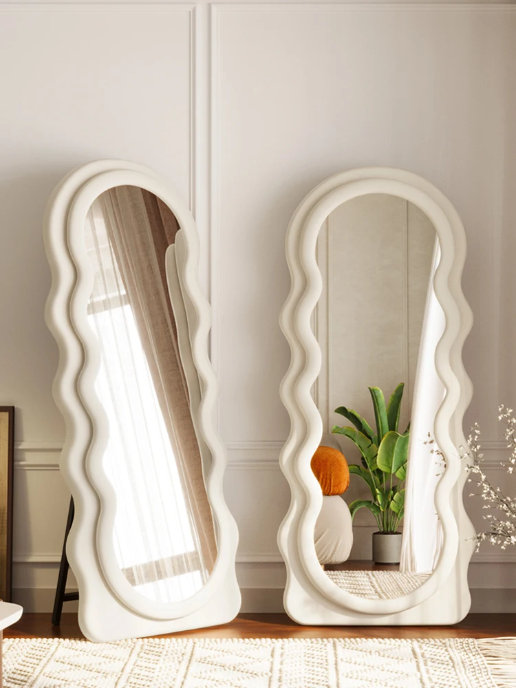 Cream style dressing mirror, full-body fitting mirror, home bedroom, three-dimensional wavy special-shaped floor-to-ceiling