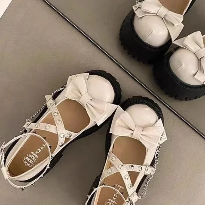 2025 New Women's Shoes Ankle Straps Womens Pumps Platform Women Leather Bows Mary Jane Punk Gothic Chunky Heel Chaussures Femme 3