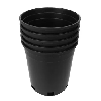 5 Pcs Round Bucket Thicken Plastic Flower Pots Tree Growing Bucket Garden Balcony Pot (Black, 1 Gallons Capacity)